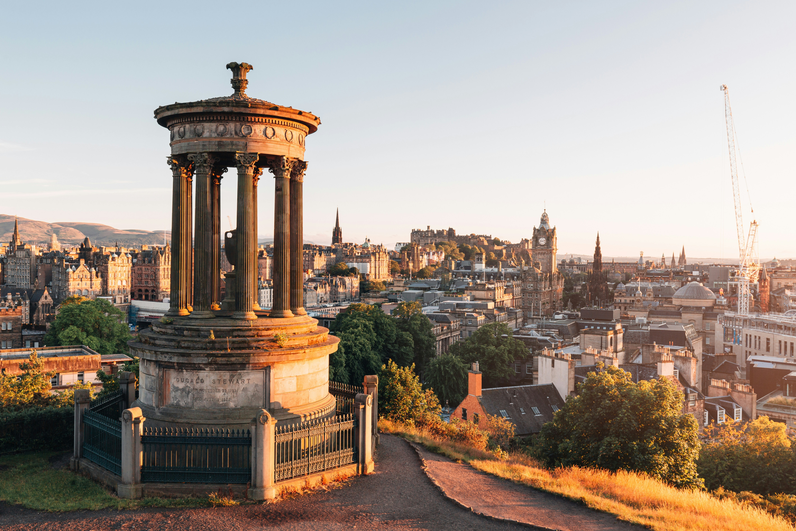 Dugald Stewart Monument overlooking Edinburgh, a popular destination for hen party activities